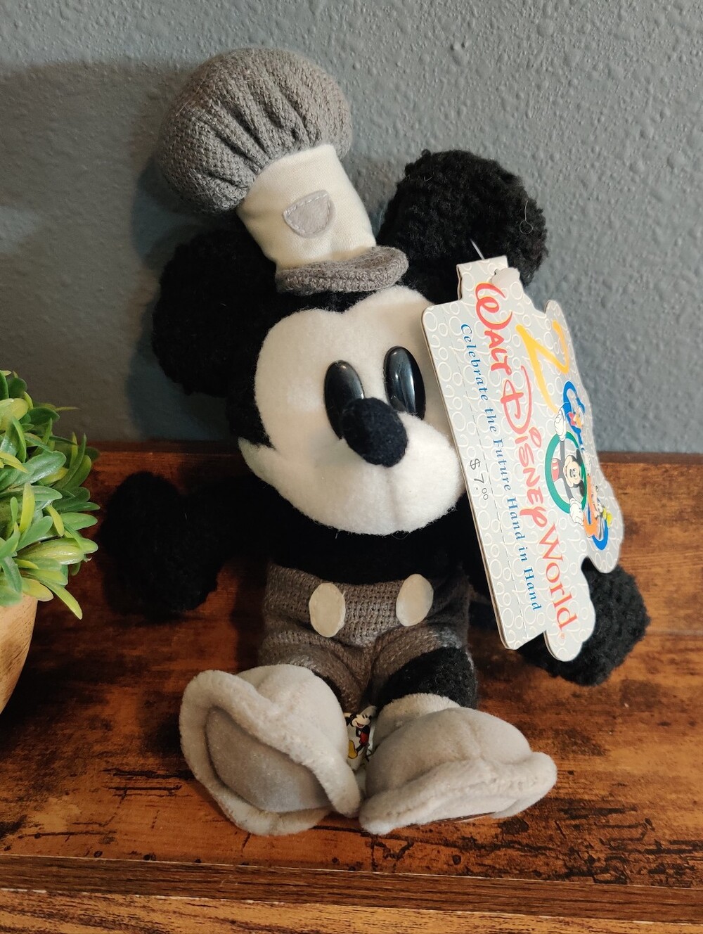 Vintage Walt Disney World 2000 Steamboat Willie beanbag plush New Metal Stamp